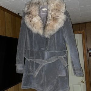 Grey Fur Scarf Coat